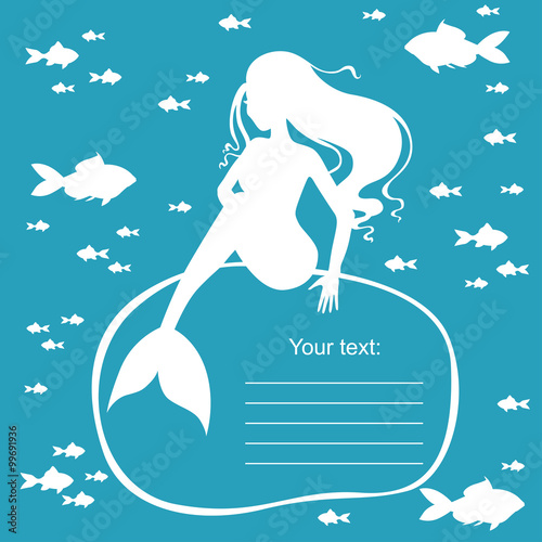 Greeting frame with mermaid on blue background