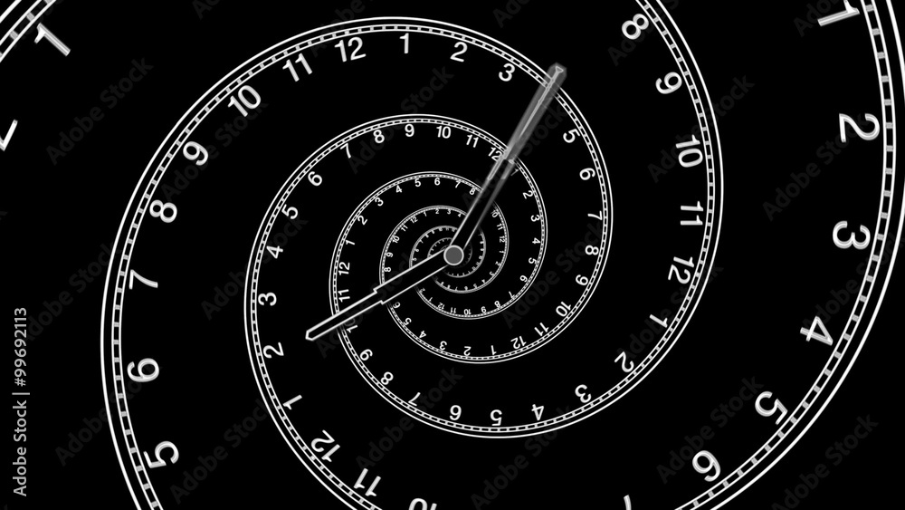 Looping Spiral Clock (4K). Animation symbolizing losing track of time