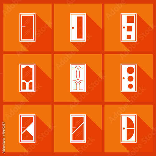 Set with door icons. Flat style with long shadow