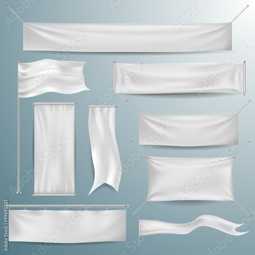 White textile banners and flags