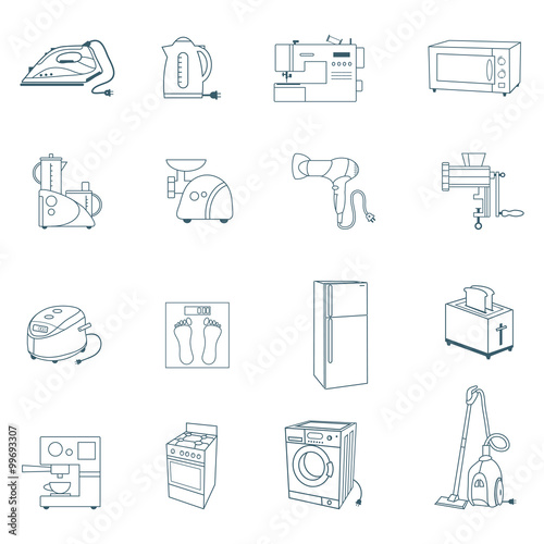Set with household appliances icons. Flat style with long shadow