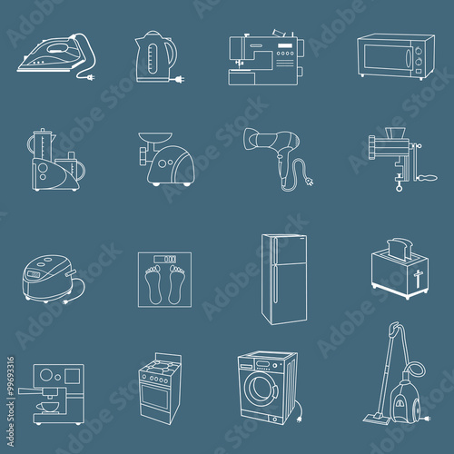 Set with household appliances icons. Flat style with long shadow