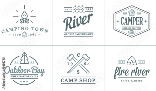 Set of Vector Camping Camp Elements and Outdoor Activity Icons Illustration can be used as Logo or Icon in premium quality