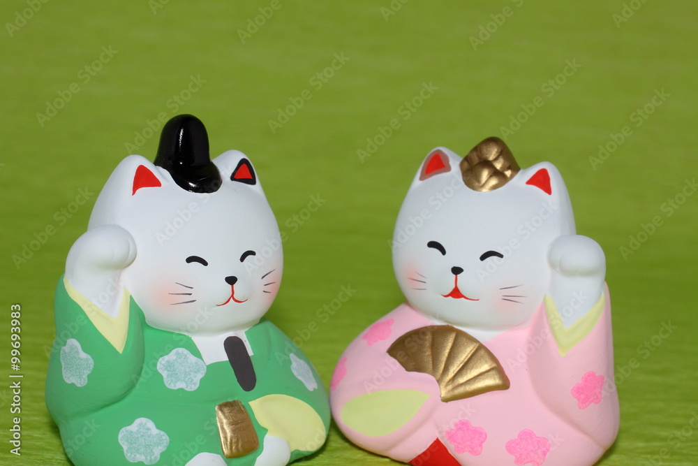 Obraz premium 招きねこの雛人形