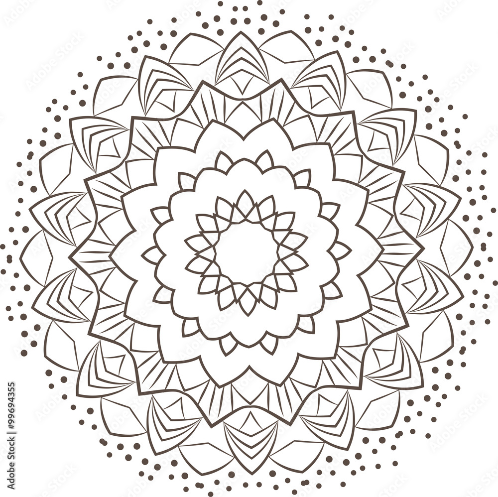 Fototapeta premium Ethnic Fractal Mandala Vector Meditation looks like Snowflake or Maya Aztec Pattern or Flower too Isolated on White