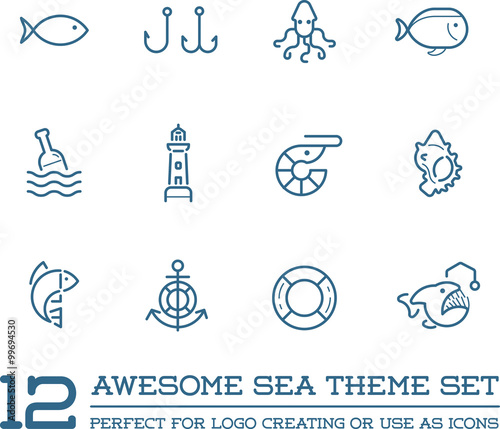 Set of Vector Sea Food Elements and Sea Signs Illustration can be used as Logo or Icon in premium quality