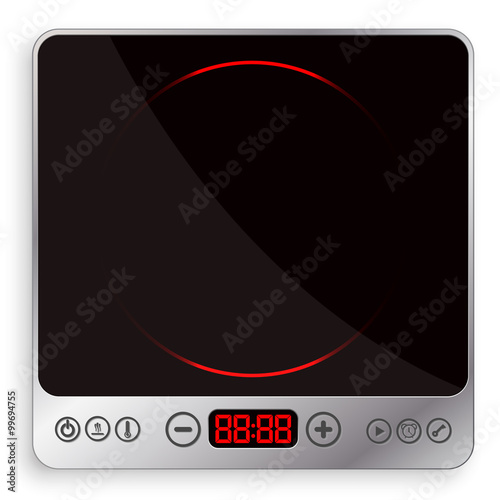 vector illustration of induction hob with touchpad. Single burne