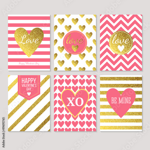 Modern creative Valentine's day cards in pink, gold and white. V
