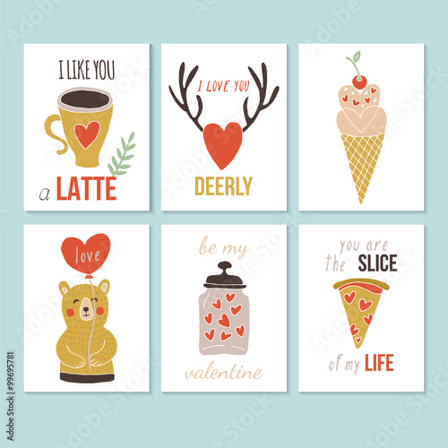 Valentine's day hand drawing greeting card set. Isolated vector