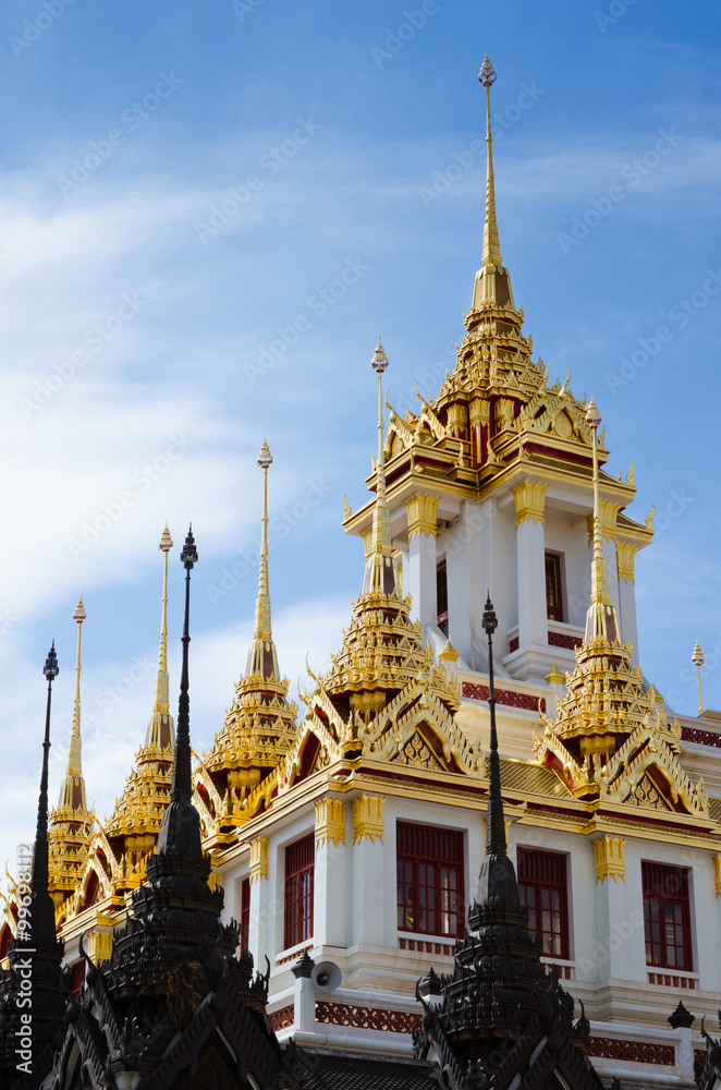 Scenery of Loha Prasat (or Metal Castle) Is A World Heritage Site at Wat Ratchanaddaram at Bangkok, Thailand.