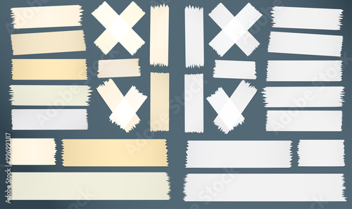 Different size, horizontal, cross, adhesive sticky tape pieces