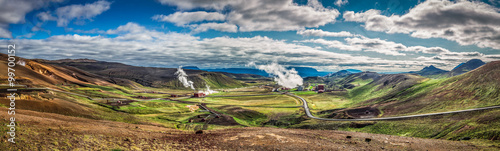 Panorama of geothermal power station in Iceland