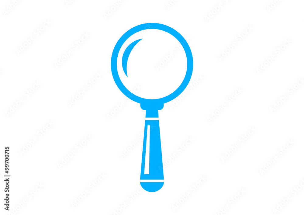 Blue magnifier icon on white background Blue magnifier icon on white background