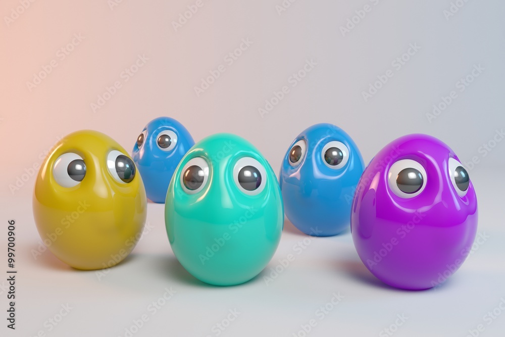 funny eggs as a cartoon 3d characters isolated over white funny eggs as a cartoon 3d characters isolated over white