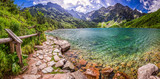 Panorama of pond in the middle of the Tatra mountains