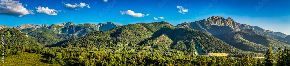 Fototapeta premium Panorama zmierzch w Tatrzańskich górach w Zakopane, Polska
