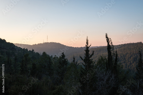 winter sunset in Israel, mount Eitan, hasataf