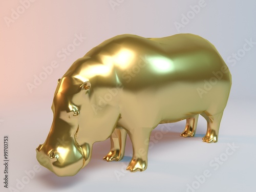 Golden 3D animal (Hippo) inside a stage with high render quality to be used as a logo, medal, vector,symbol, shape, emblem, icon, business, geometric, label or any other use.