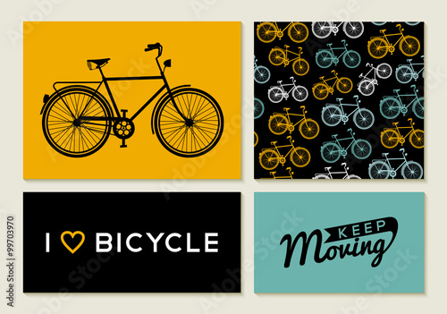 Bike outline concept set retro pattern label text