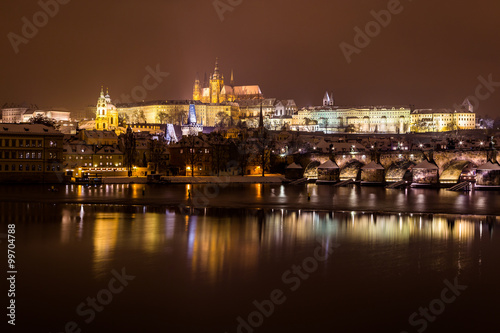 Prague Skyline at Night in the Winter © mikecleggphoto