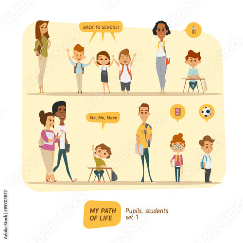 Pupils and students vector set