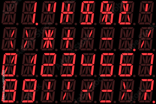Digital numbers on red alphanumeric LED display