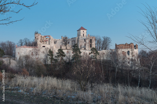 Ruins of medieval castle Teczyn in Rudno, Poland, in the evening photo