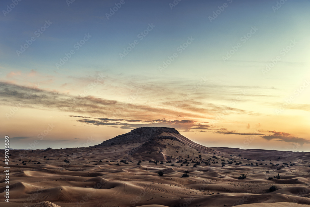 Naklejka premium Colorful red sunset over desert