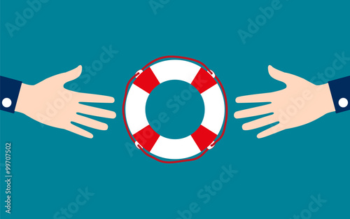 Businessmen reaching for a lifeline for survival in crisis