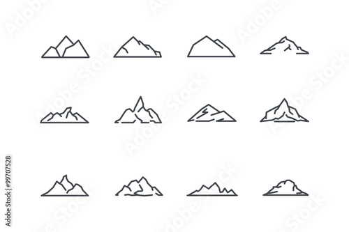 mountain icons set. Line art. Stock vector.