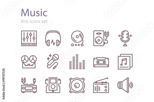 Music icons set. Line art. Stock vector.