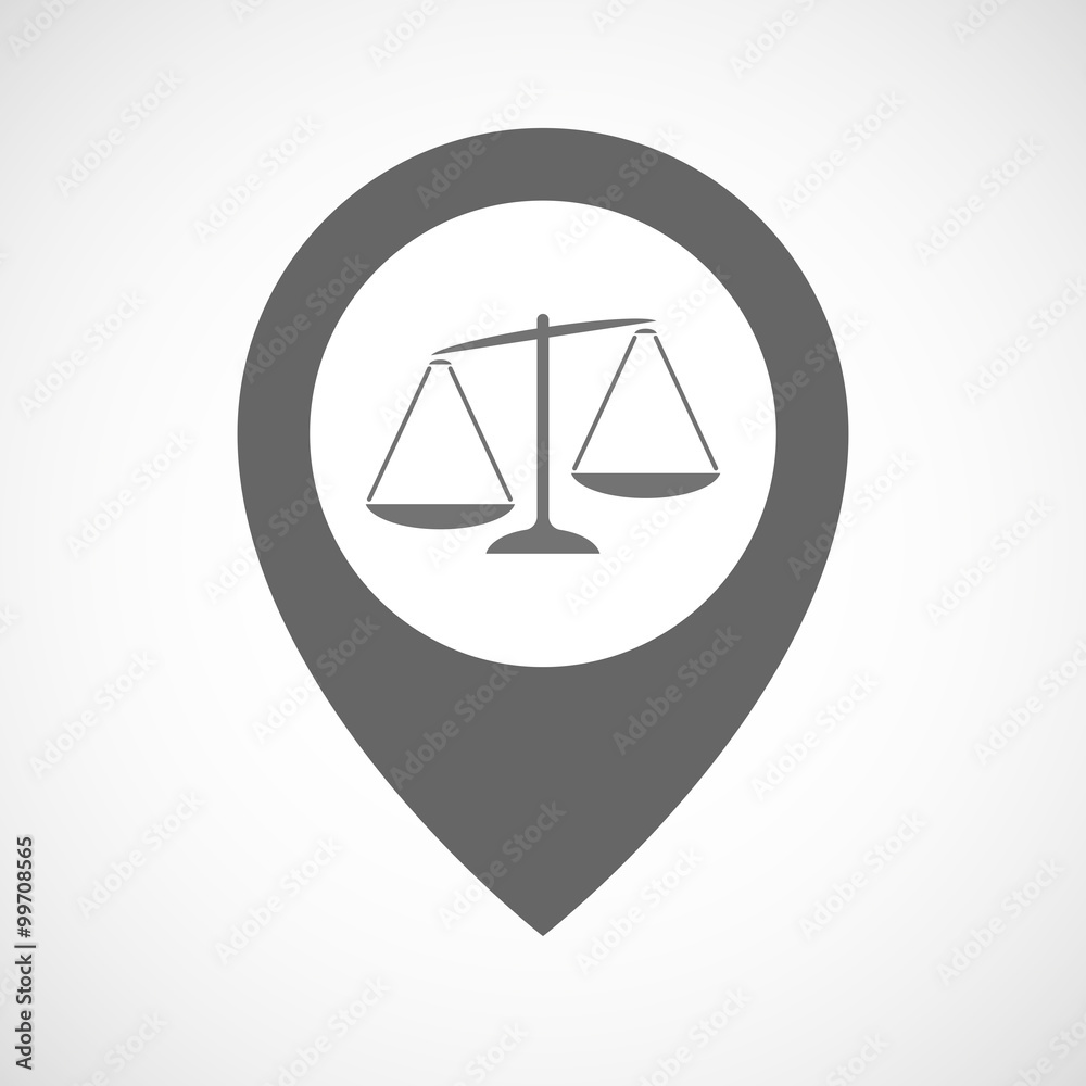 Isolated map marker with an unbalanced weight scale Isolated map marker with an unbalanced weight scale