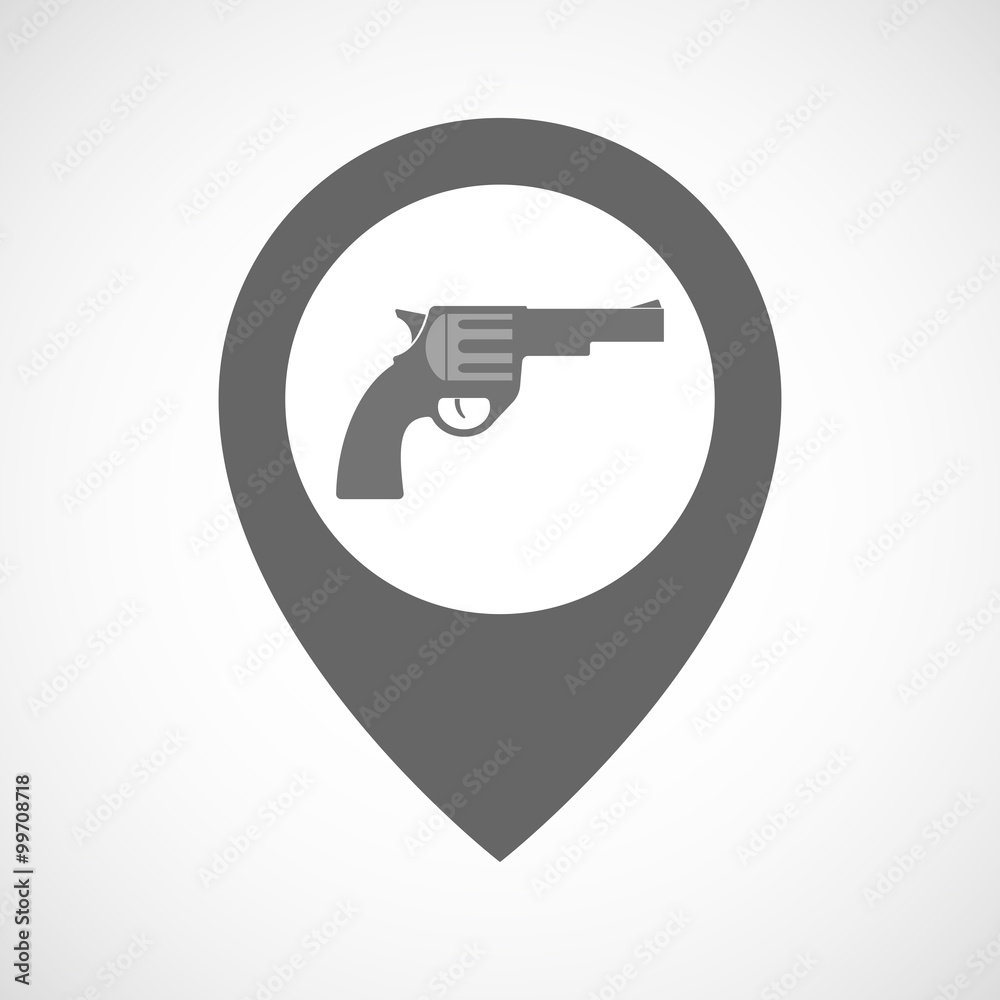 Isolated map marker with a gun Isolated map marker with a gun