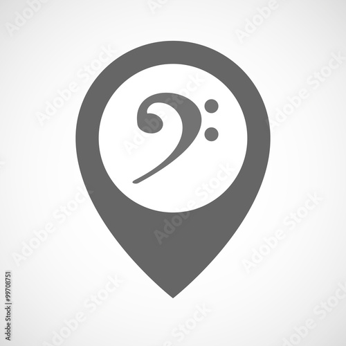 Isolated map marker with an F clef