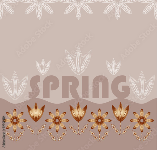 Vector background with flowers and the words spring.