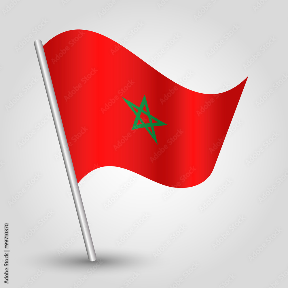 vector waving simple triangle moroccan flag on slanted pole - icon of morocco with metal stick vector waving simple triangle moroccan flag on slanted pole - icon of morocco with metal stick