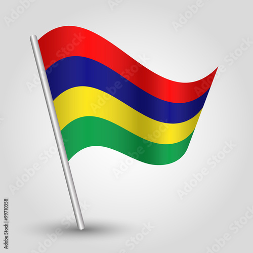 vector waving simple triangle mauritian flag on slanted pole - icon of mauritius with metal stick