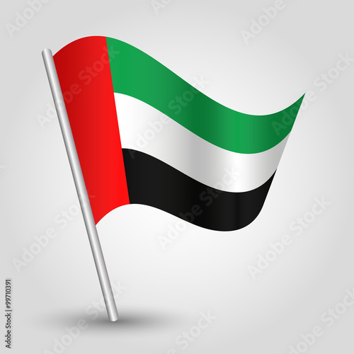 vector waving simple triangle arabic flag on slanted pole - icon of united arab emirates with metal stick