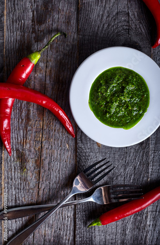 Green and hot herb sauce chimichuri  photo