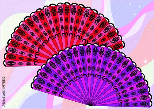  two beautiful fans on the delicate light background