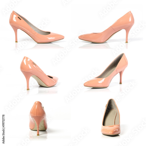 pink heels in different angles on a white background