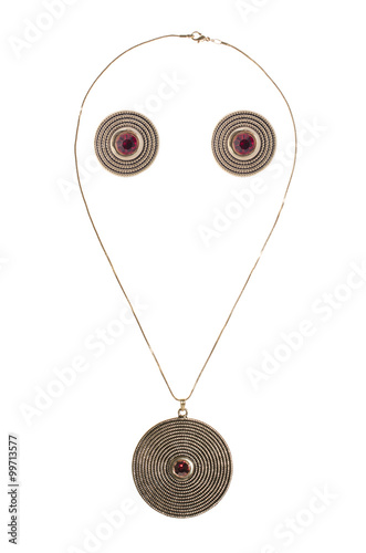 set of necklace and earrings on a white background photo