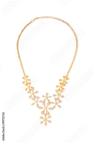 gold necklace with flowers on a white background