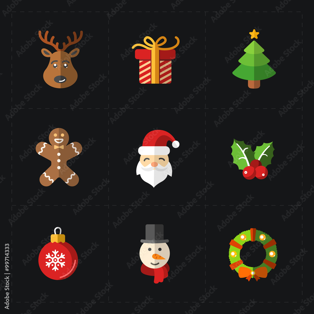 Christmas color icons collection - vector illustration.