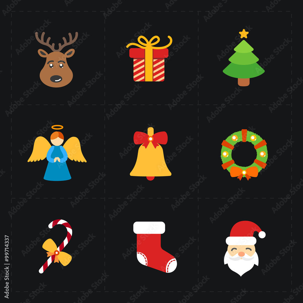 Fototapeta premium Christmas color icons collection - vector illustration.