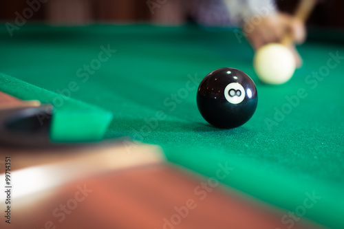 Billiard balls in a pool table