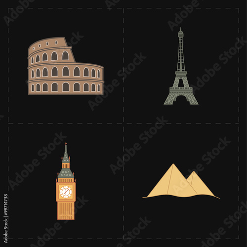 4 flat landmark icons