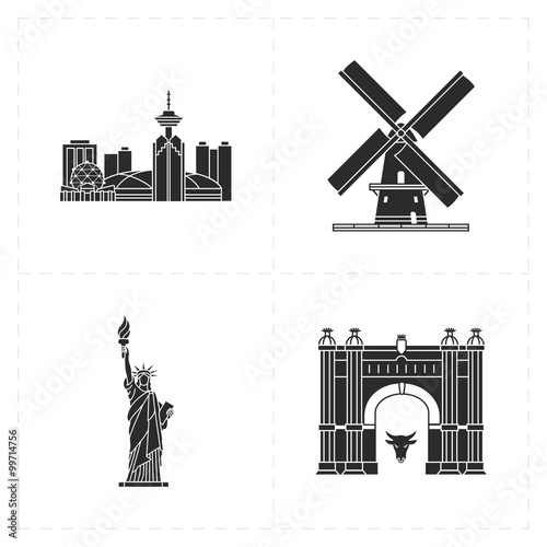 4 flat landmark icons