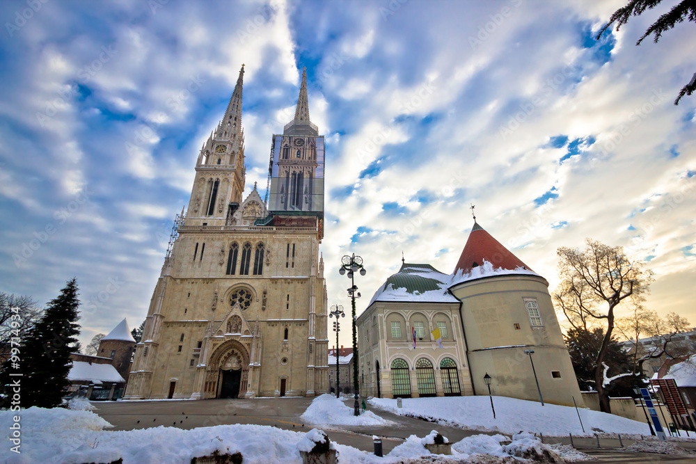 Zagreb cathedral winter daytime view