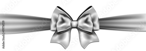 Silver bow on white background